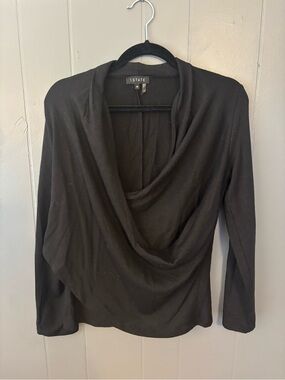 1. State Black Draped Cowl-Neck Sweater